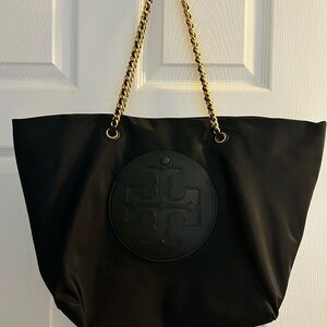 Tory Burch Soft Black Tote with Gold Chain